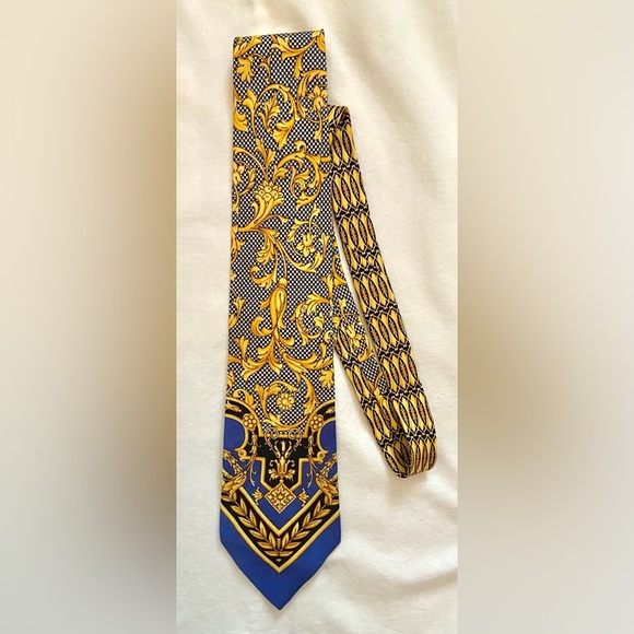 Vintage Gianni Versace Iconic Baroque Pattern Silk Tie Blue Gold Black - Picture 2 of 7